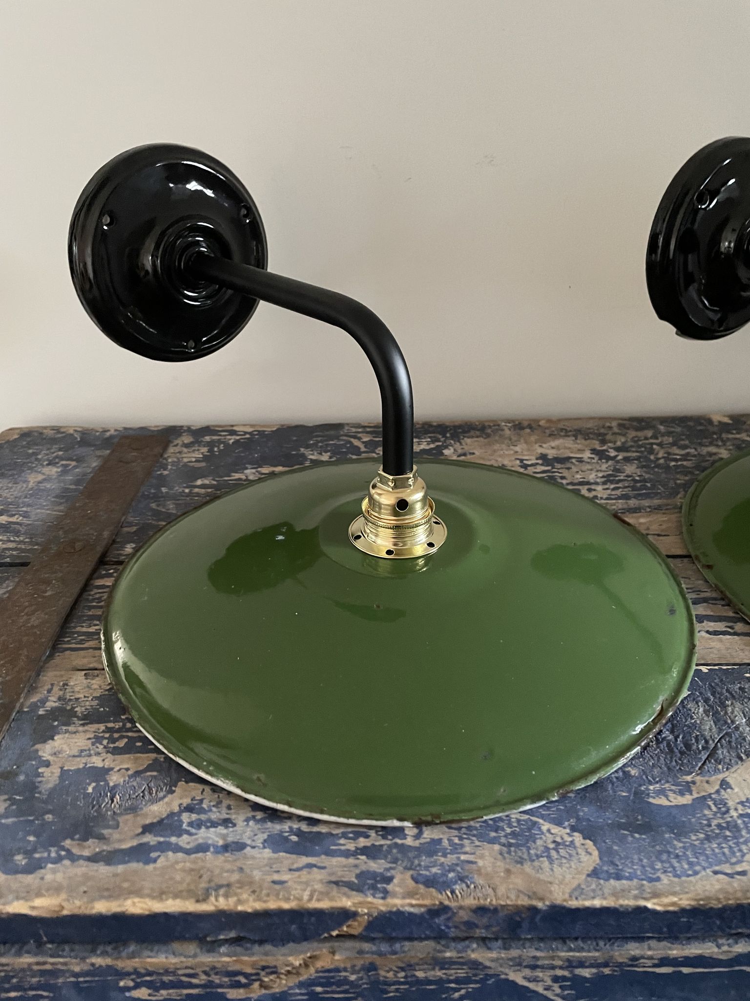 Pair of vintage wall lamps enamelled sheet metal