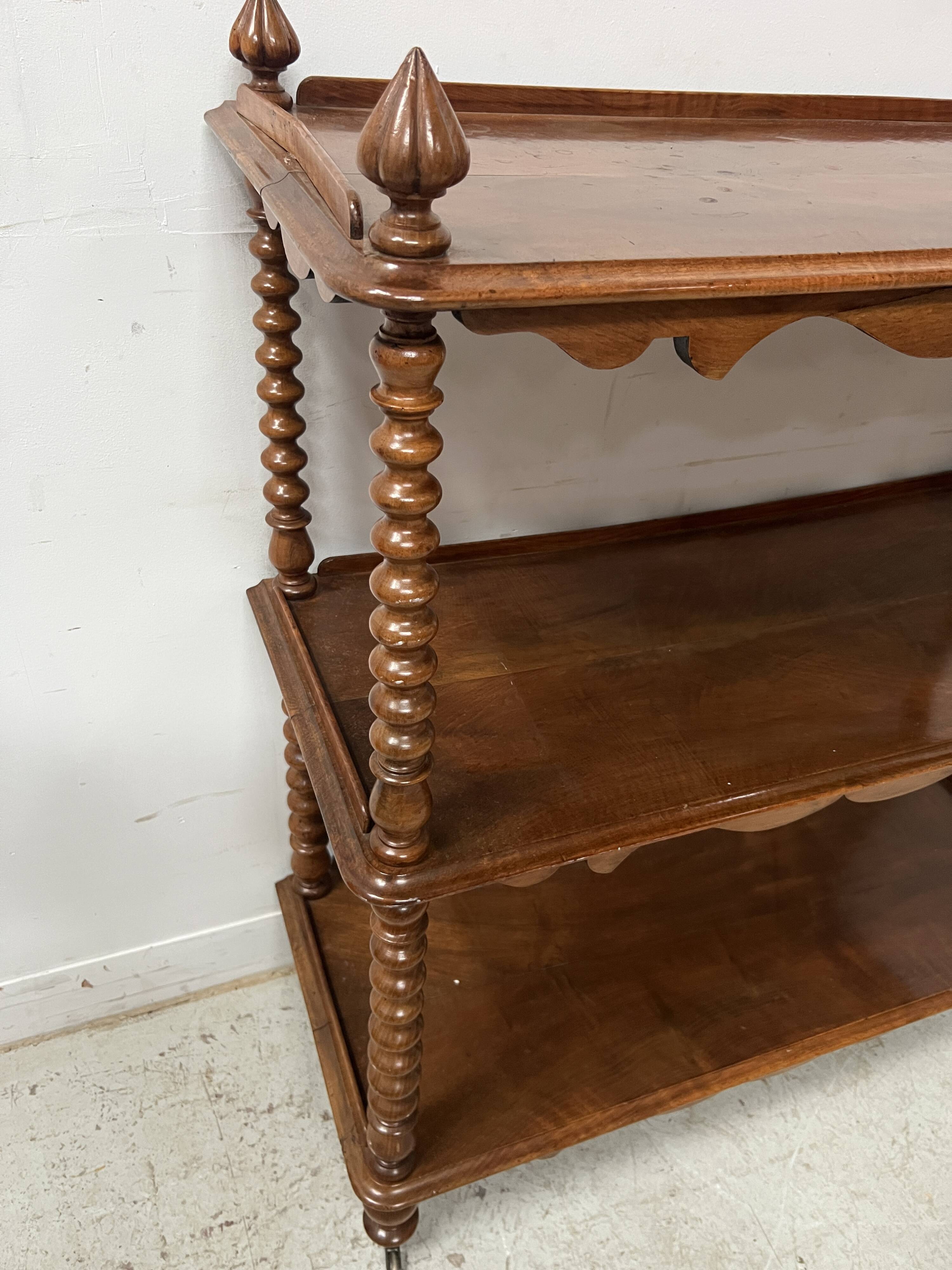 Napoleon III console table with three shelves in mahogany and veneer, 19th century