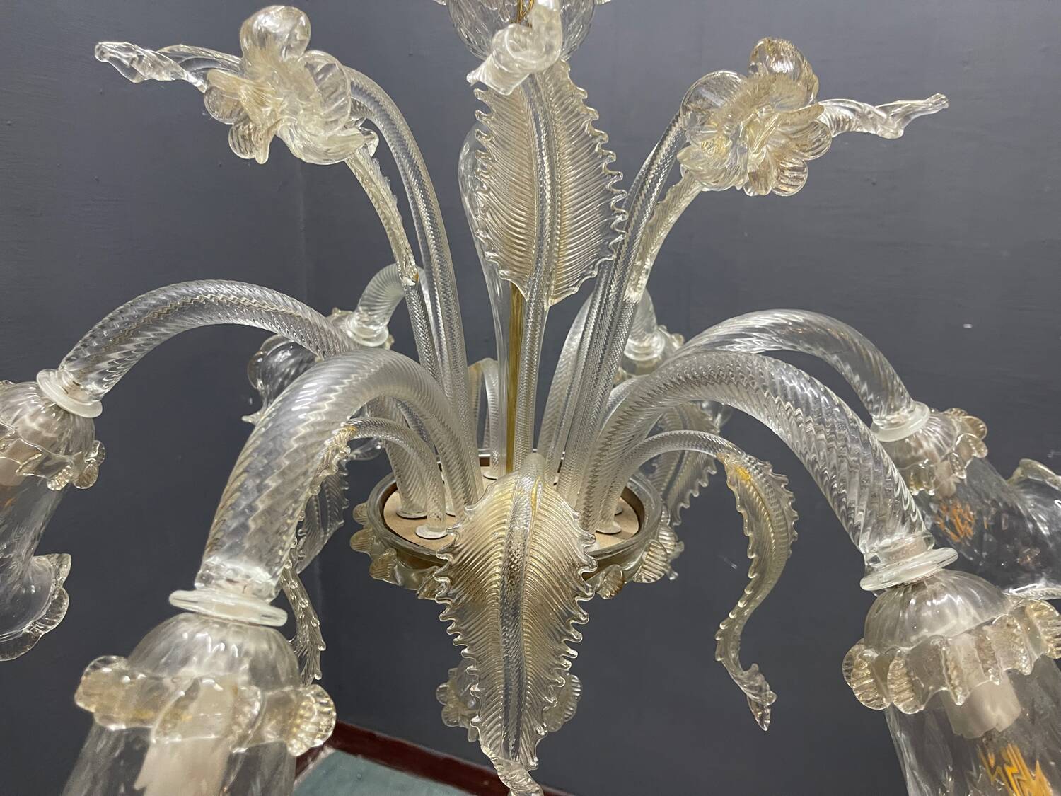 Large Venetian Murano Glass Chandeliers Set of 2
