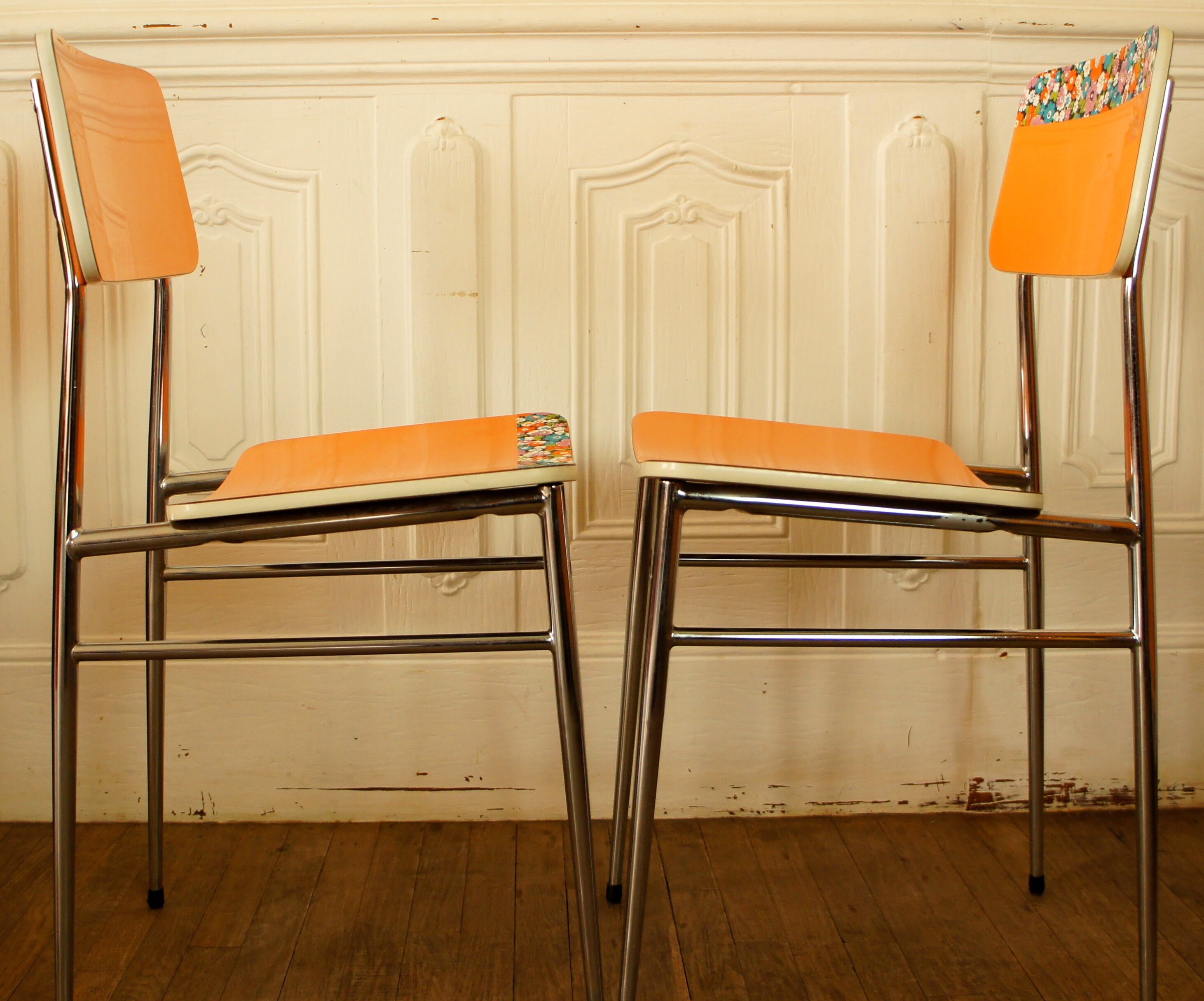Pair of orange Formica "Tublac" chairs