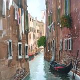 Watercolor depicting a glimpse of a canal in Venice or Chioggia signed