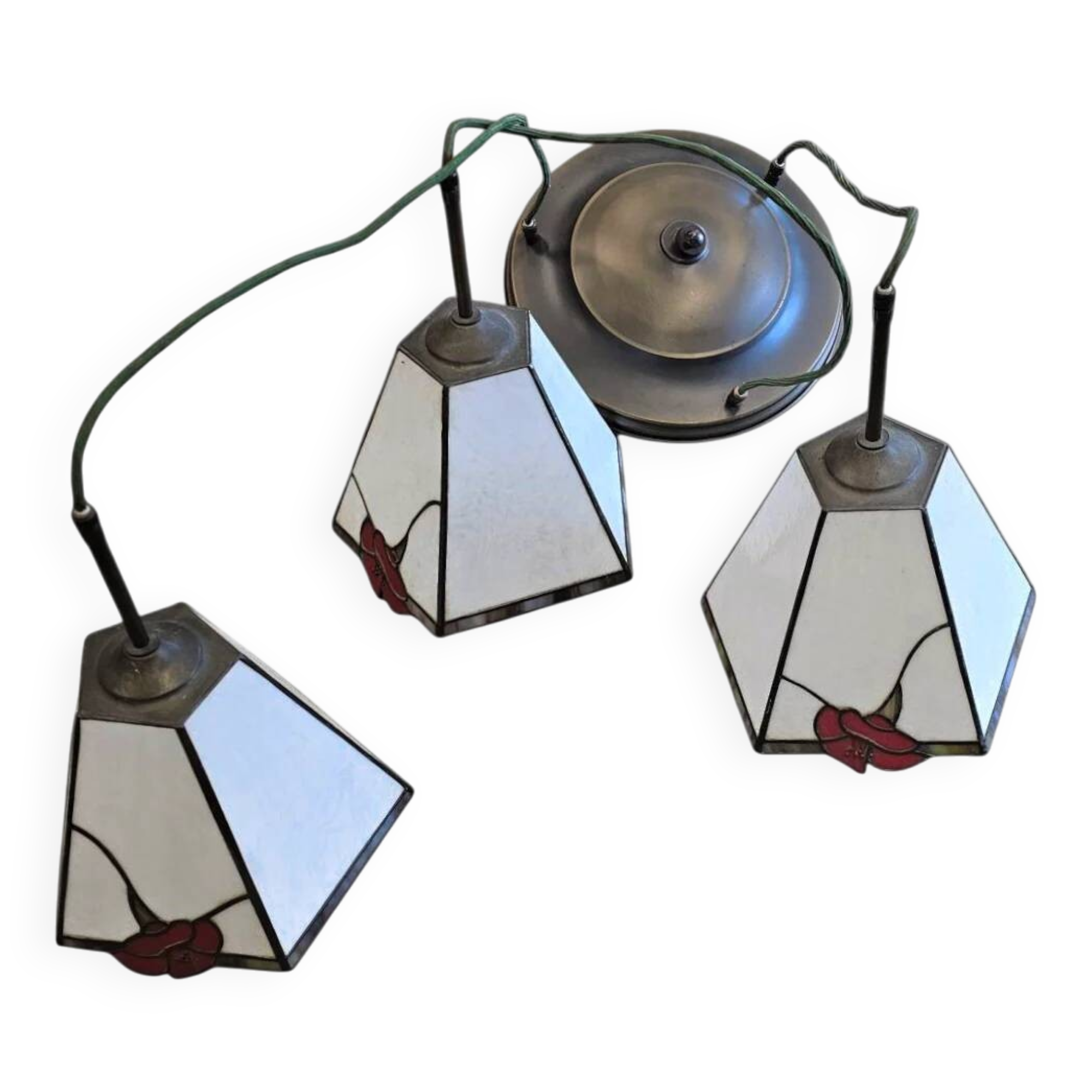 3 light chandelier with glass shades / Art Deco