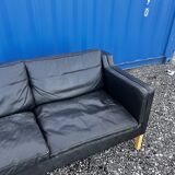 Danish vintage two and half seater black leather Stouby sofa 1960s