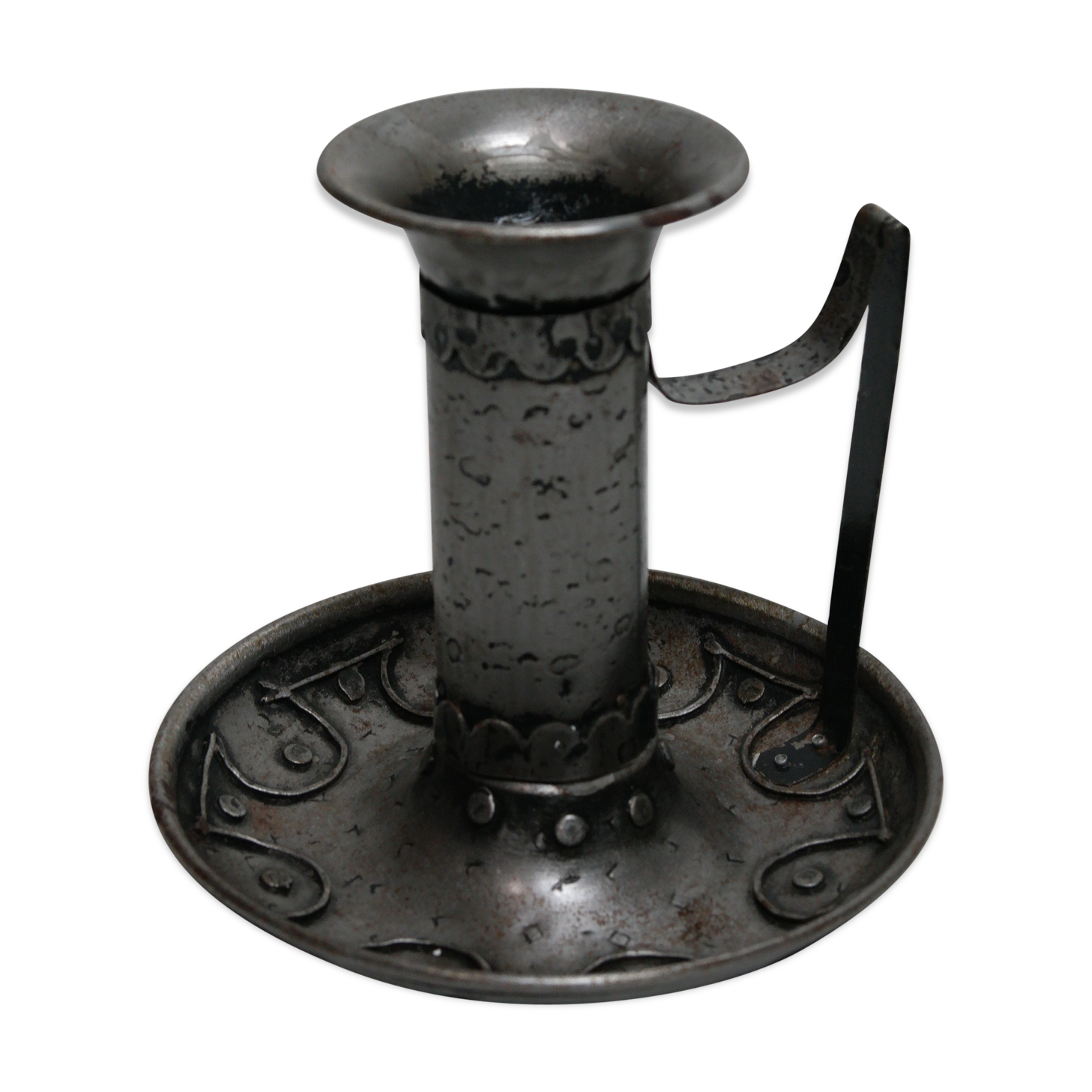 Bougeoir Ancien En Métal - Brut - 14 Cm De Haut - Base 9x9 - Fabrication Française