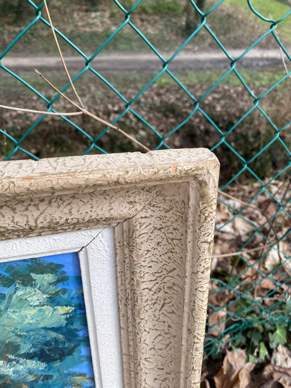 Oil painting on canvas, mount and lake, signed Huet 100x50