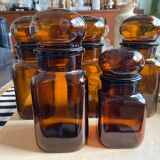 Set of 5 brown glass jars