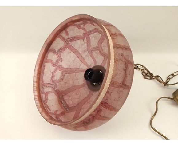 Round purple glass and brass chandelier