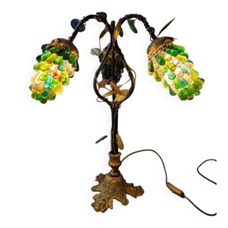 Bronze table lamp and Murano glass grape clusters.