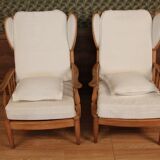 Pair of armchairs with ears of the 50s in oak