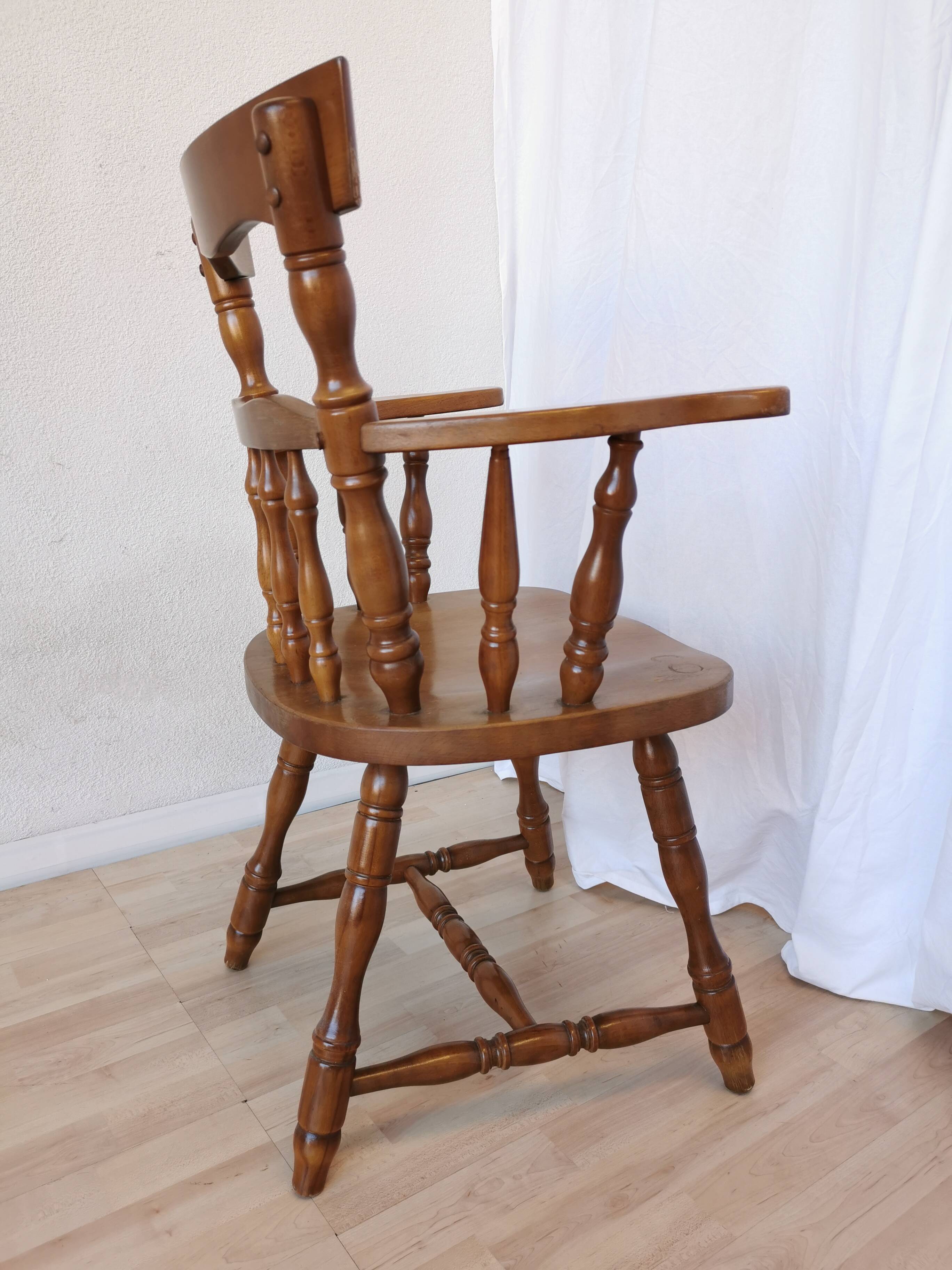 Vintage Beech Wood Windsor Dining Chair - 1970s Captains Armchair