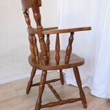 Vintage Beech Wood Windsor Dining Chair - 1970s Captains Armchair