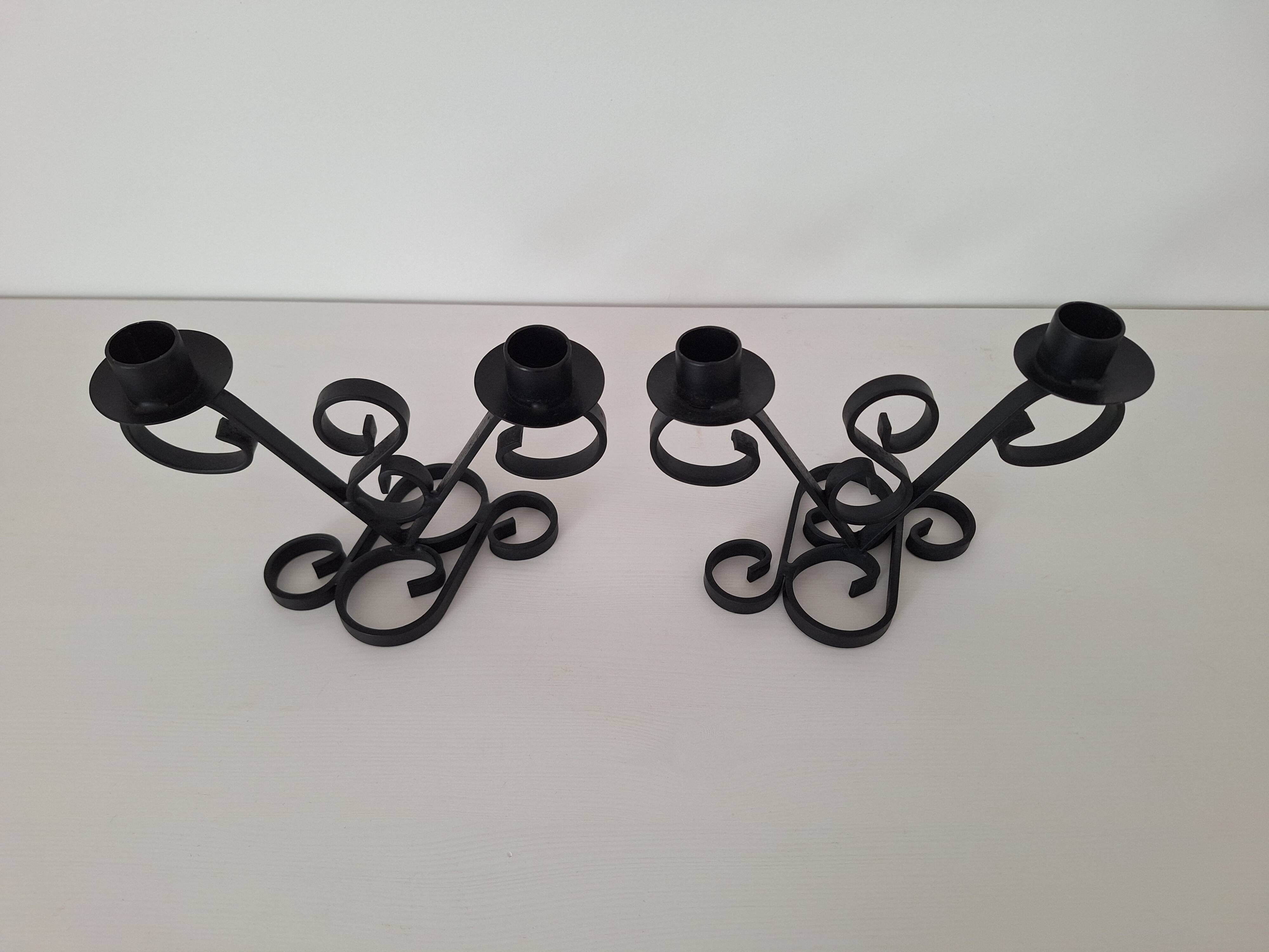 Vintage black wrought iron candlestick