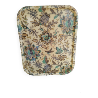 Plateau vintage en fibre de verre, motif floral bleu , années 50