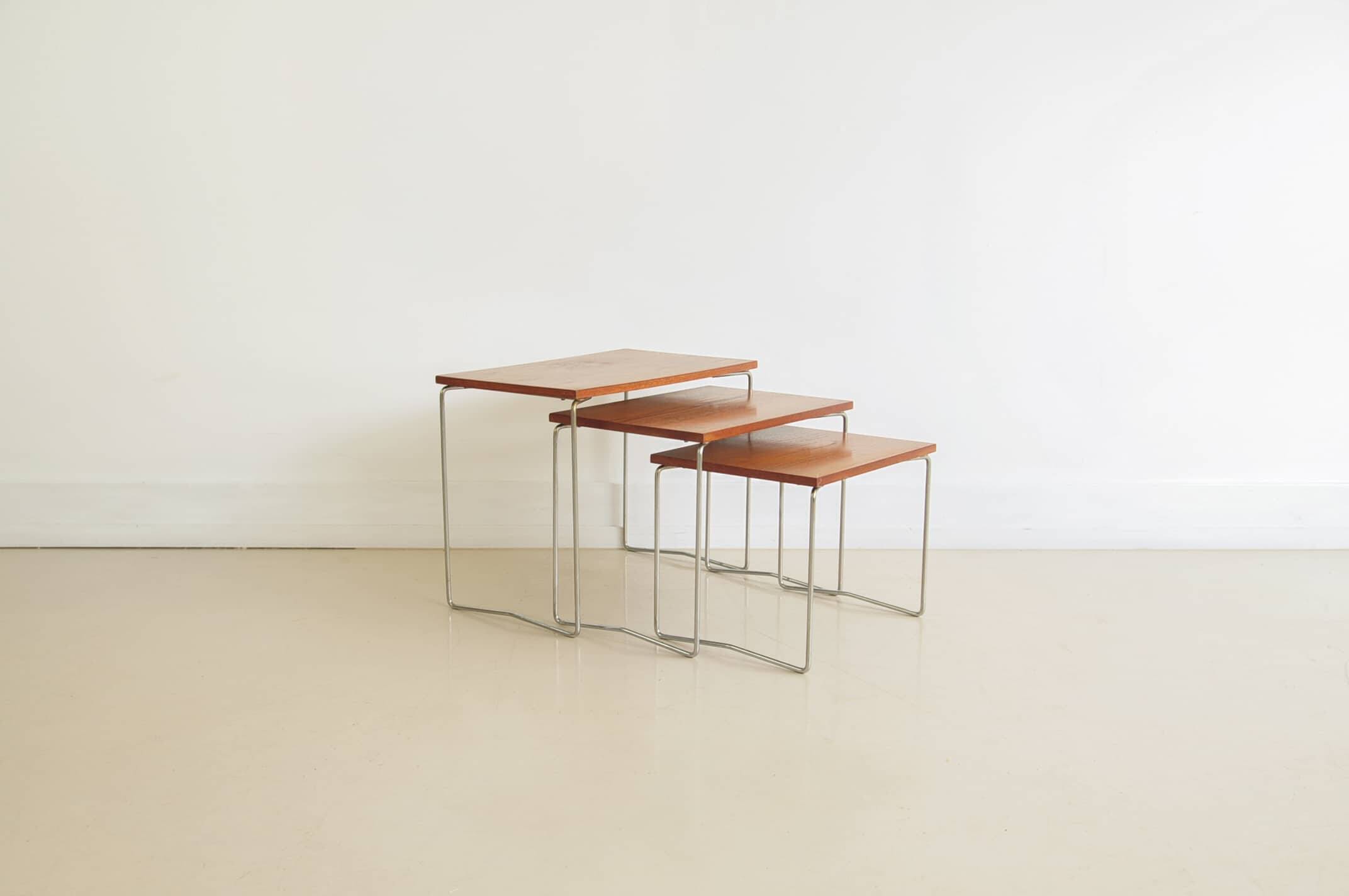 Wooden & chrome nest of tables x3 Brabantia