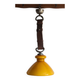 1970s honey yellow opaline pendant light with leather hook