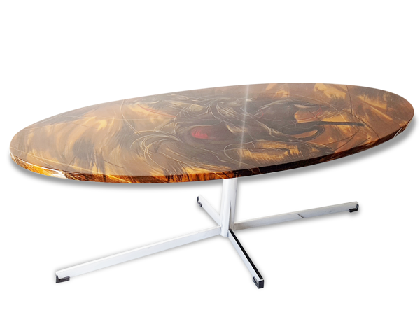 Table basse aux chevaux 1960 1970 vintage plastique résine & chrome 60's 70's