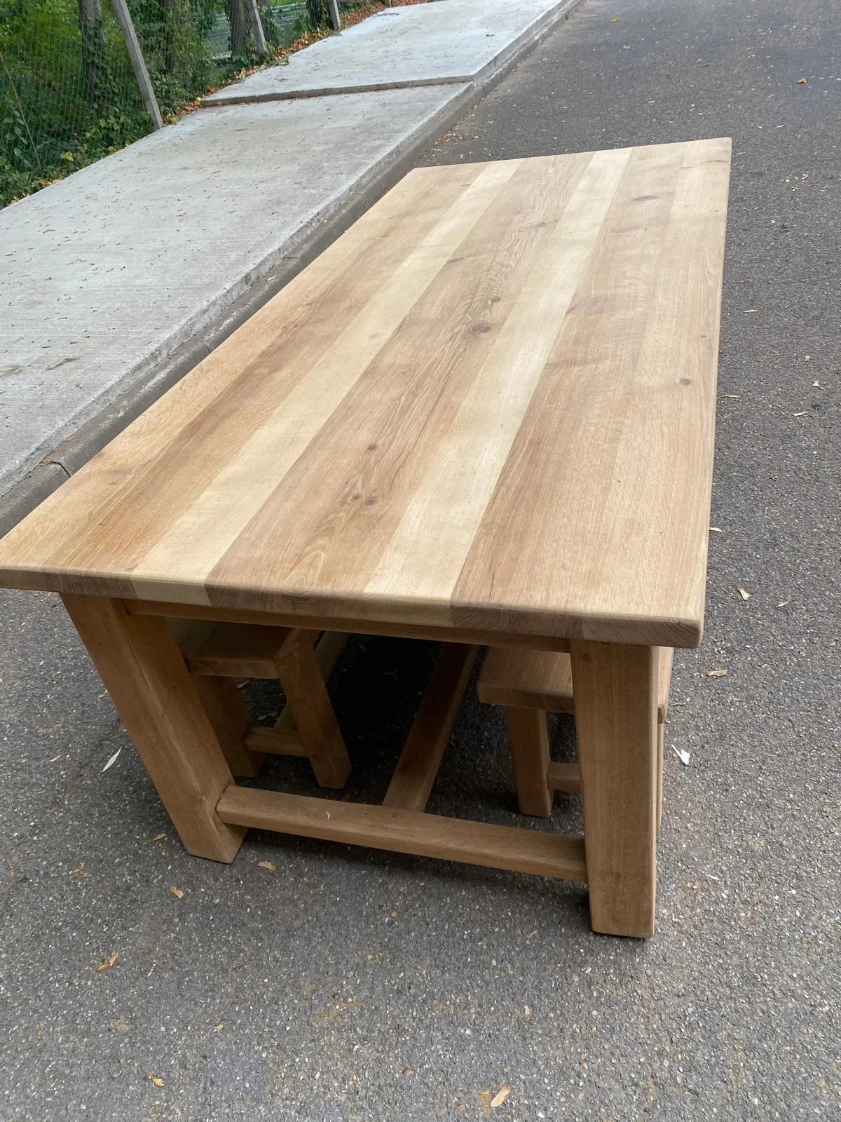 1970s stripped solid oak farmhouse dining table - 210cm