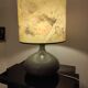 Vintage ceramic lamp signed & hand-painted silk shade 70s