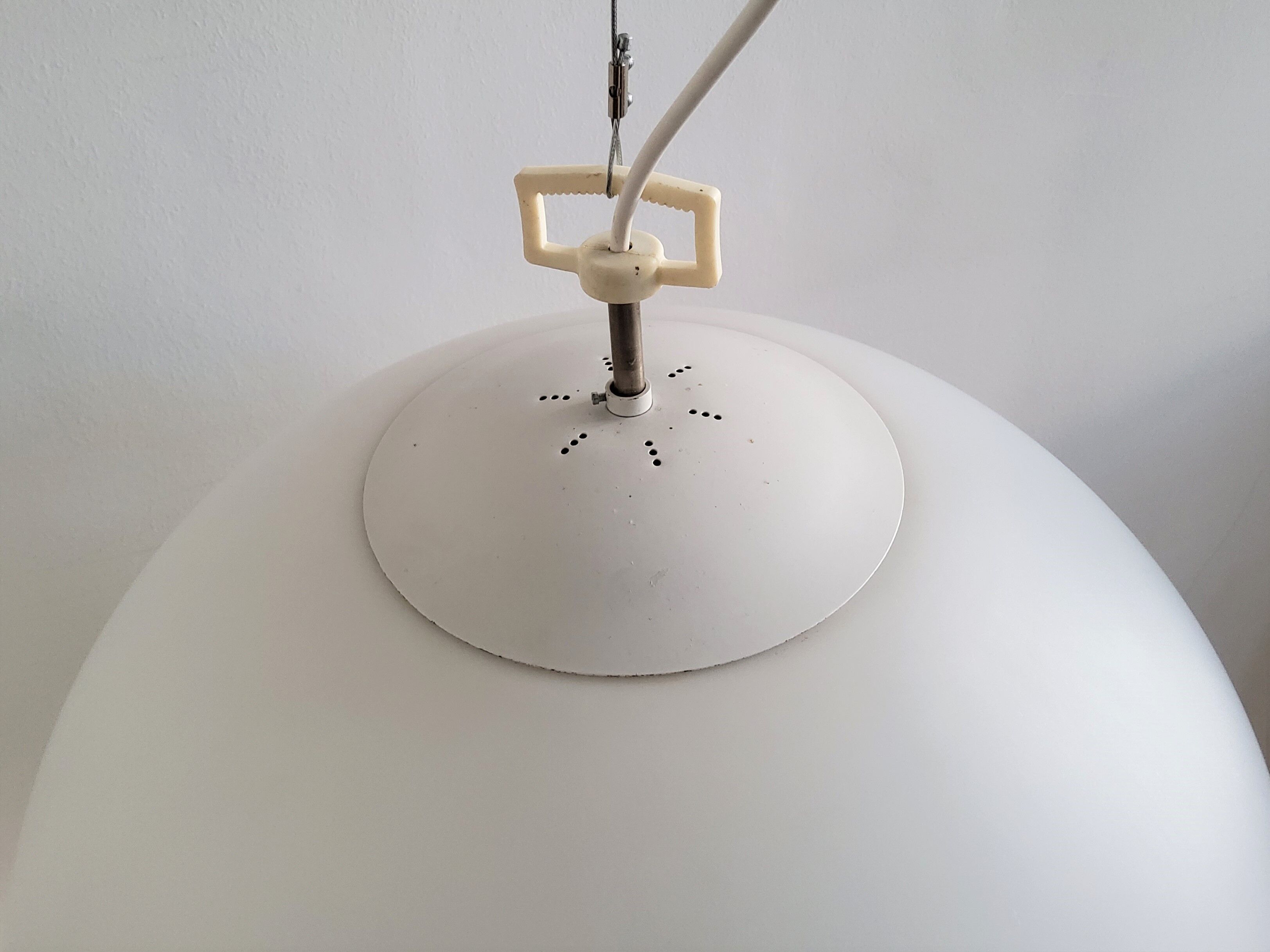 Opaline glass globe pendant lamp, 1960's