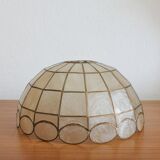 Chandelier pendant lamp in mother-of-pearl and vintage brass