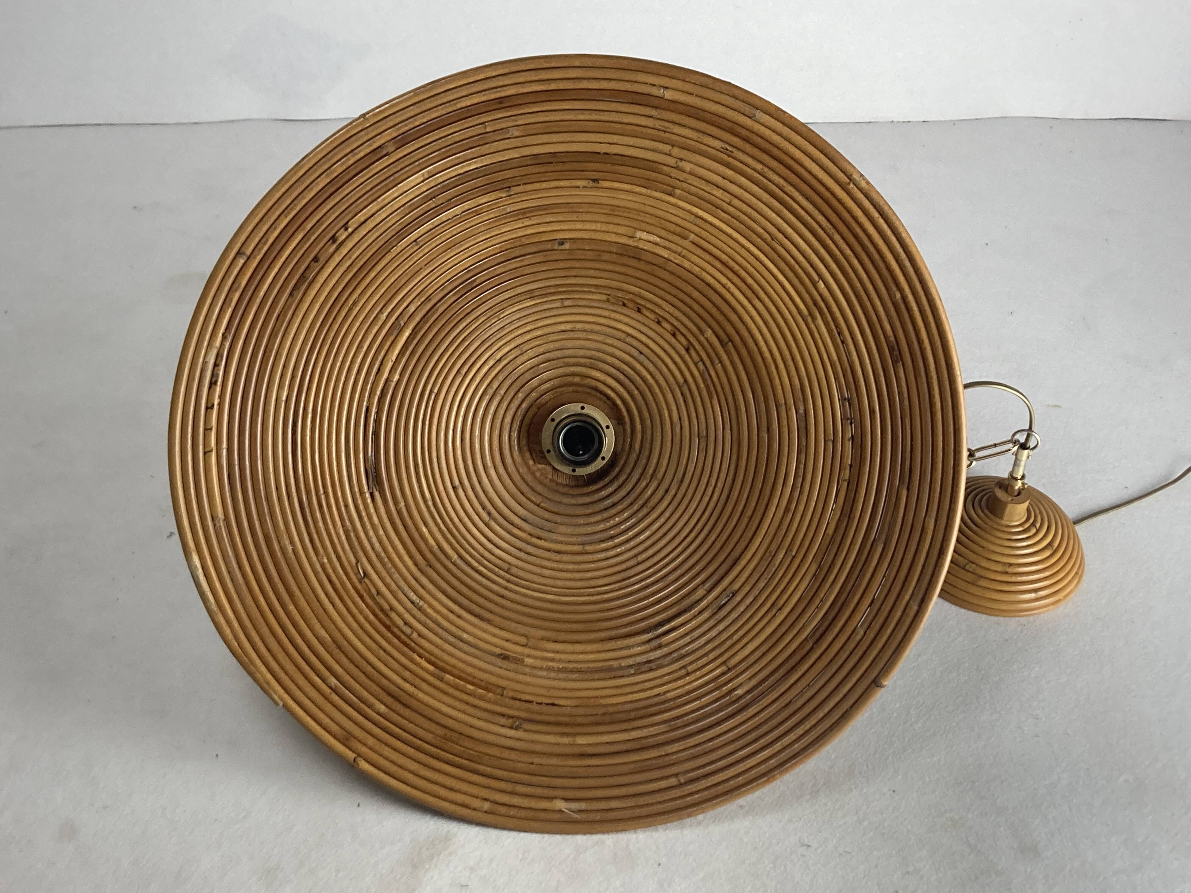 Pencil Split Reed, Rattan, Bamboo & Brass Pendant Lamp, 1970s