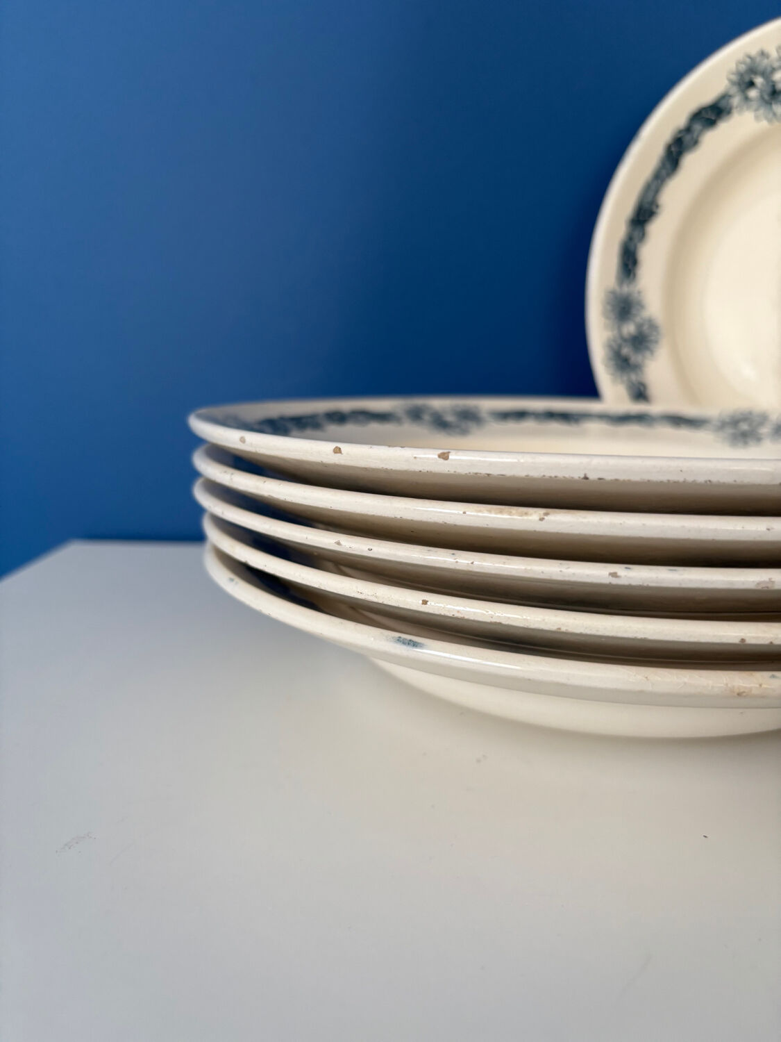 Set of 6 semi-deep plates in ironstone Longchamp model Denise.