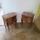 Pair of 2 Louis XV bedside tables - marquetry - 2 drawers - pink marble