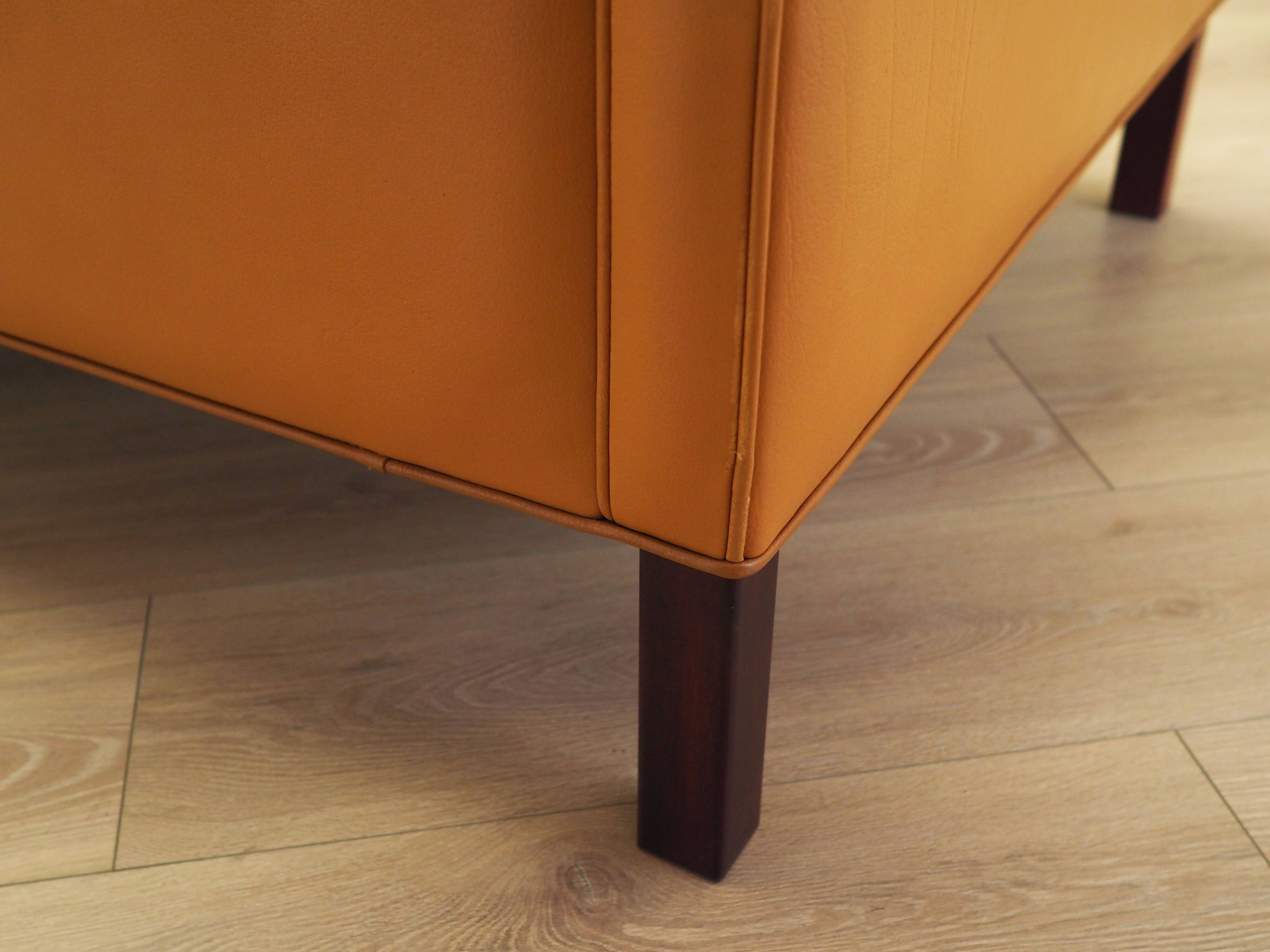 Orange leather sofa, Danish design, 1970s, production: Denmark