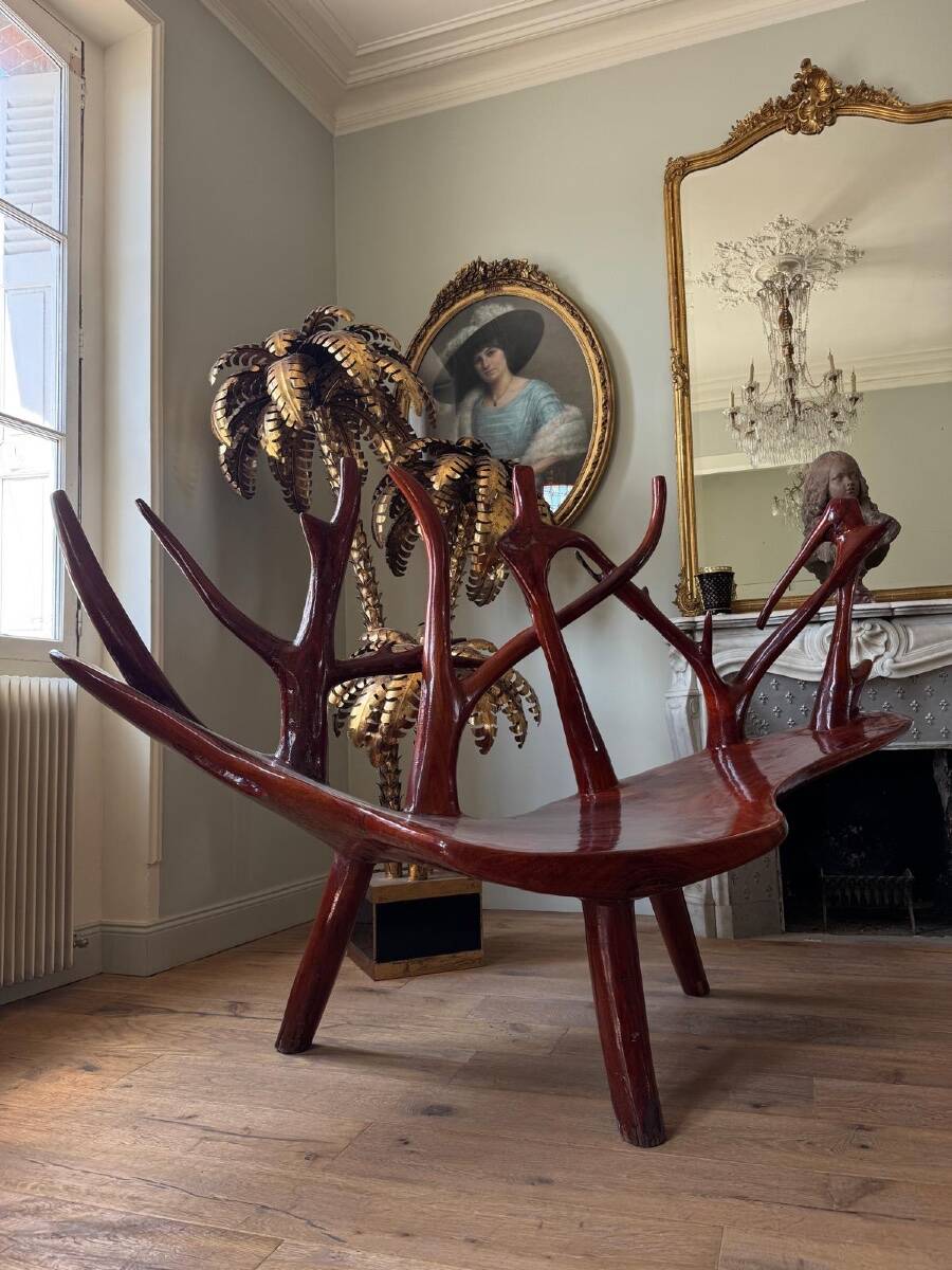 Rosewood bench, Italian work from the 1970s.
