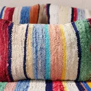 Multicoloured bohemian floor cushion – Handwoven striped recycled cotton