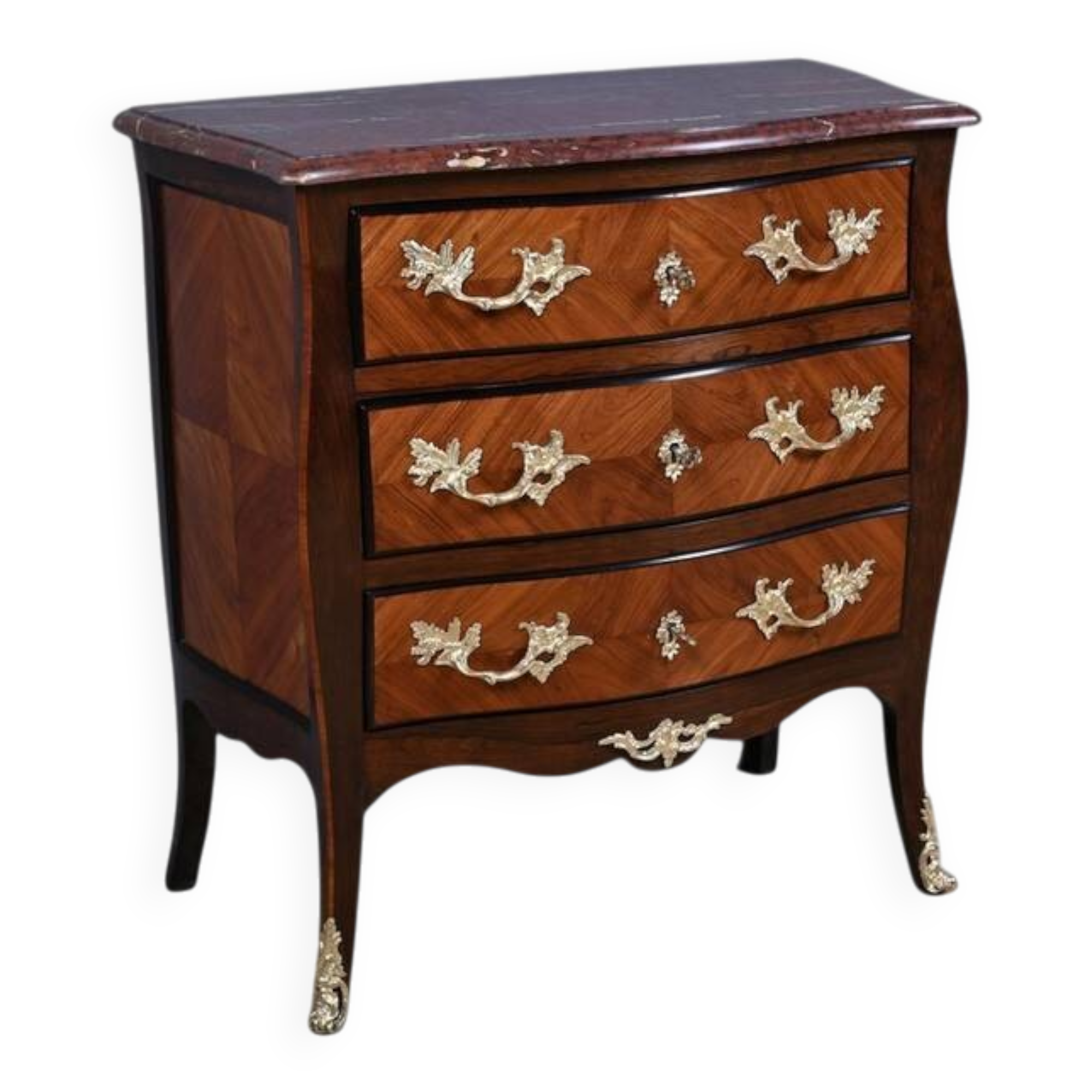 Small marquetry chest of drawers, Louis XV style – mid 19th century