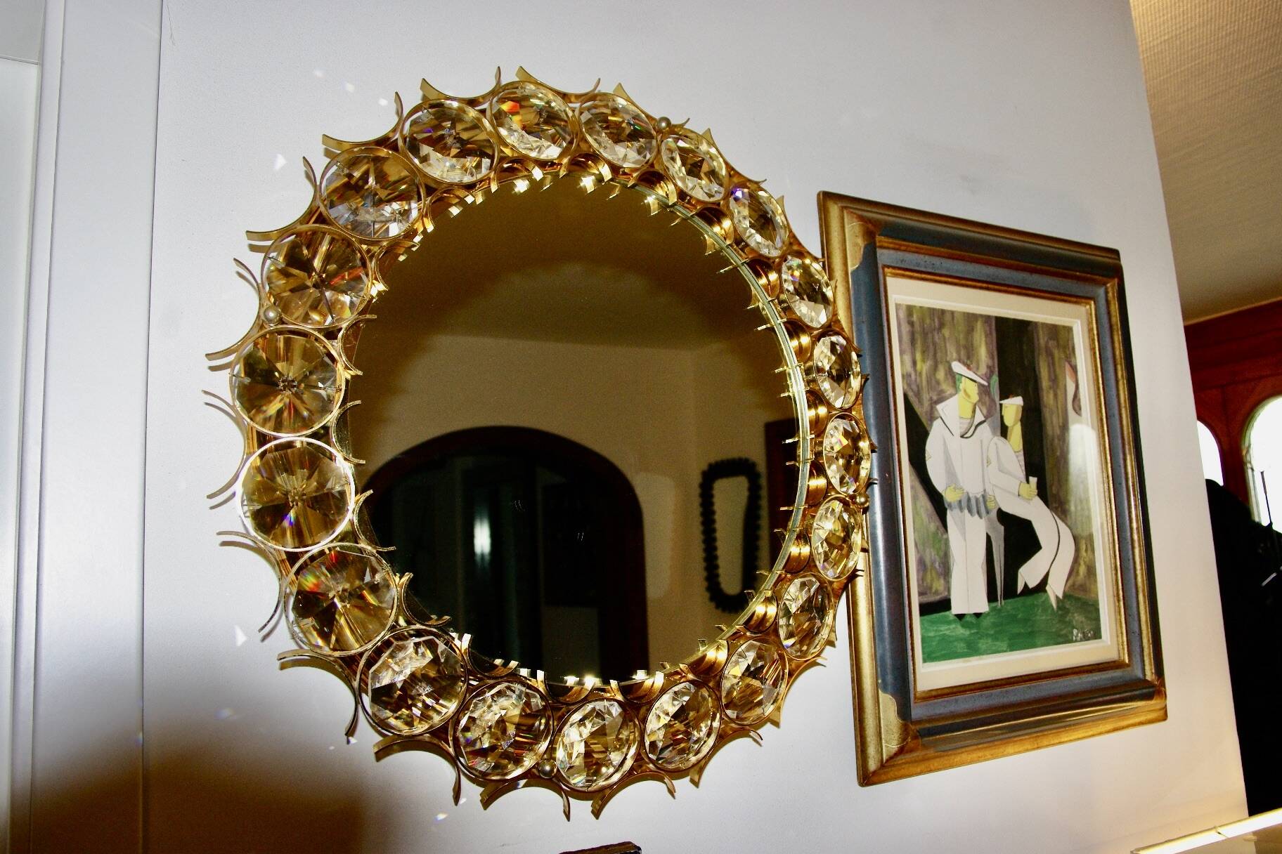 Vintage circular mirror in gold brass by christoph palma austria 1960