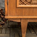 Rattan wardrobe and its compass-legged chest of drawers, 1960