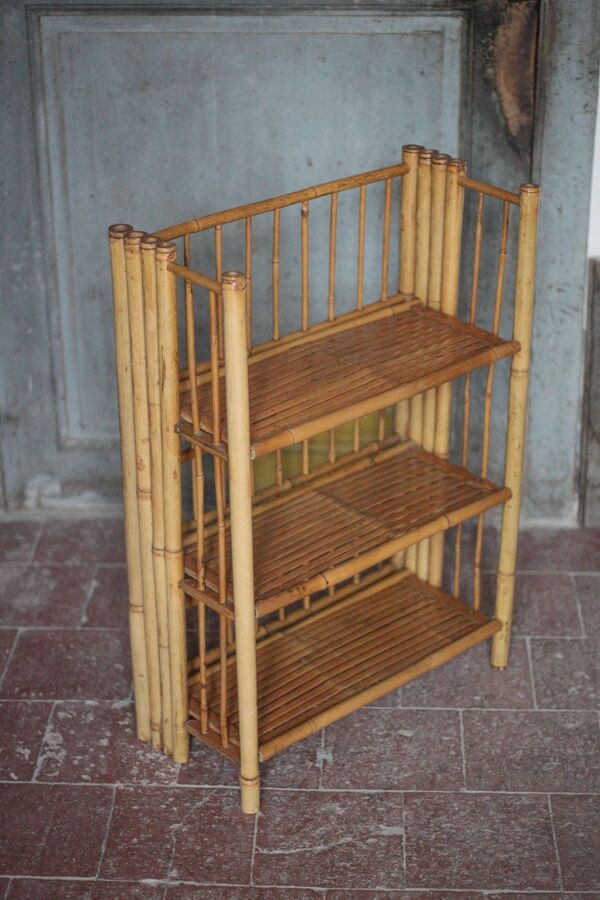 Etagère bambou pliante, étagère sur pied vintage, meuble bambou