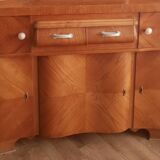 Dresser - 1950s elm cabinet with gold-decorated display case, in good condition.