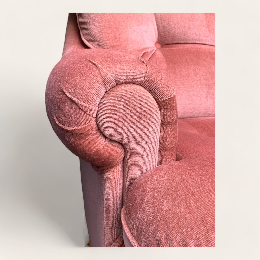 Pair of pink velvet toad armchairs, 1970s