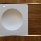 Robin day side table by Habitat in white lacquered metal and Vintage wood