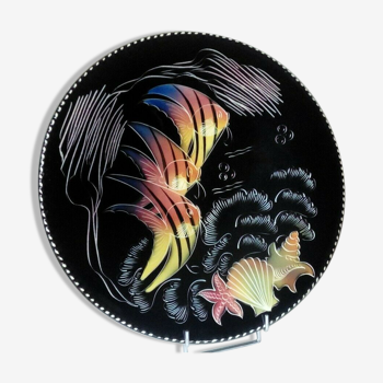 Plat en ceramique monacera monaco decor poissons coquillages annees vintage