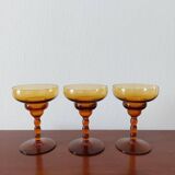 Set of 3 vintage amber foot glasses