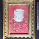 Original oil on still life canvas "La Tasse Fond Rose"