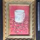 Original oil on still life canvas "La Tasse Fond Rose"