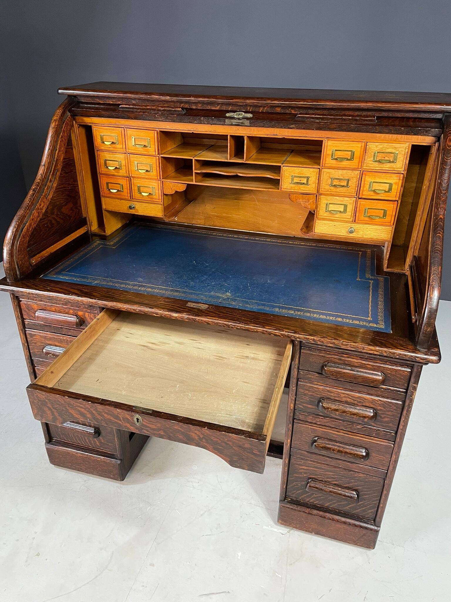 American roll-top desk, solid oak, Czechoslovakia, 1930s
