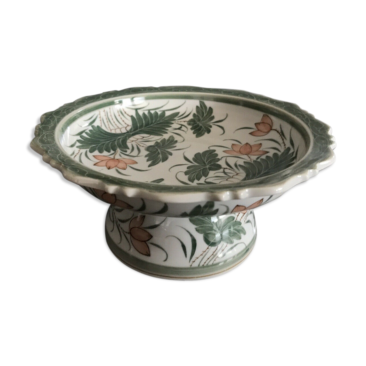 Round decorative porcelain cup hand painted floral decoration Thailand