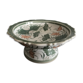 Coupe décorative ronde en porcelaine décor floral peint à la main Thaïlande