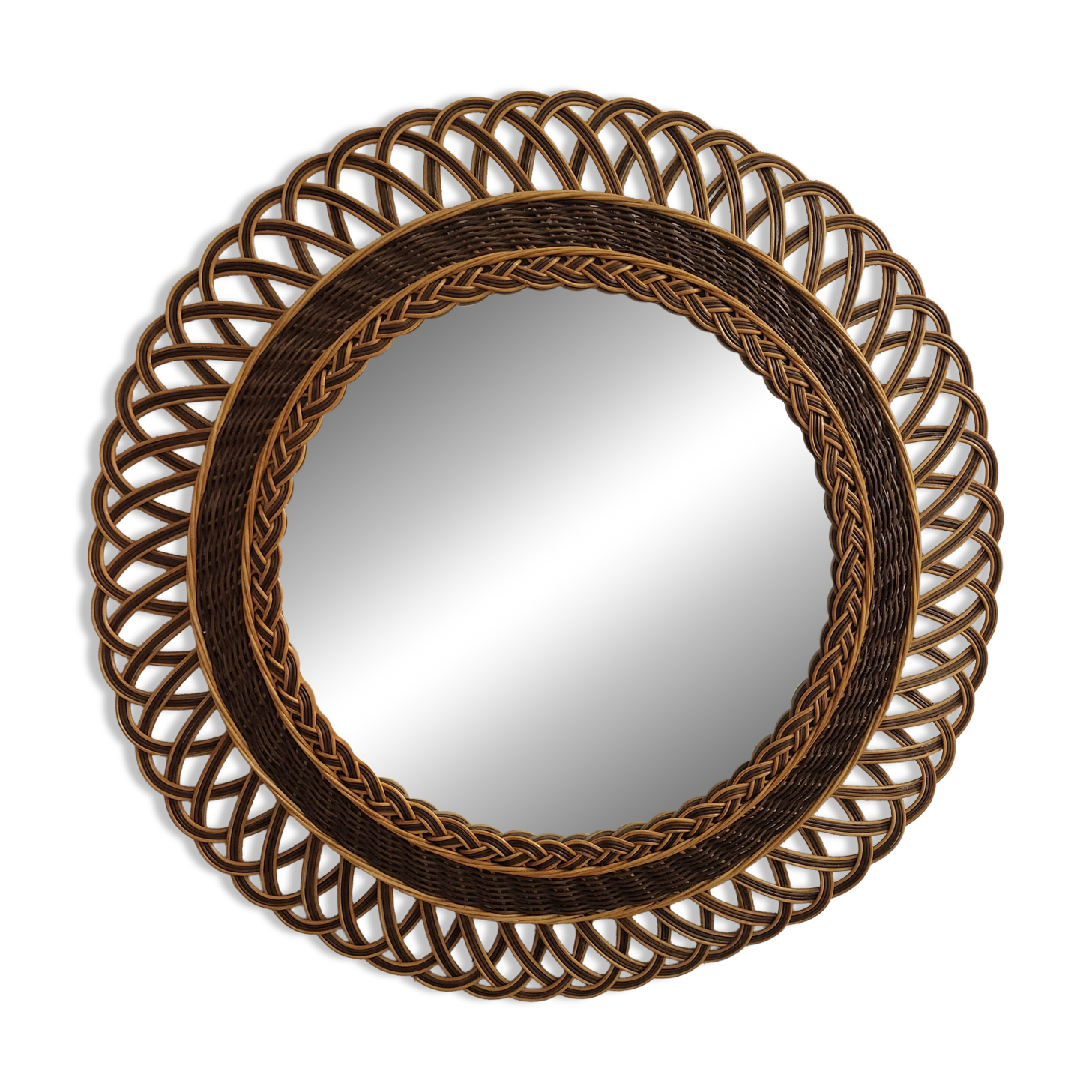Woven rattan mirror, sunburst, vintage flower