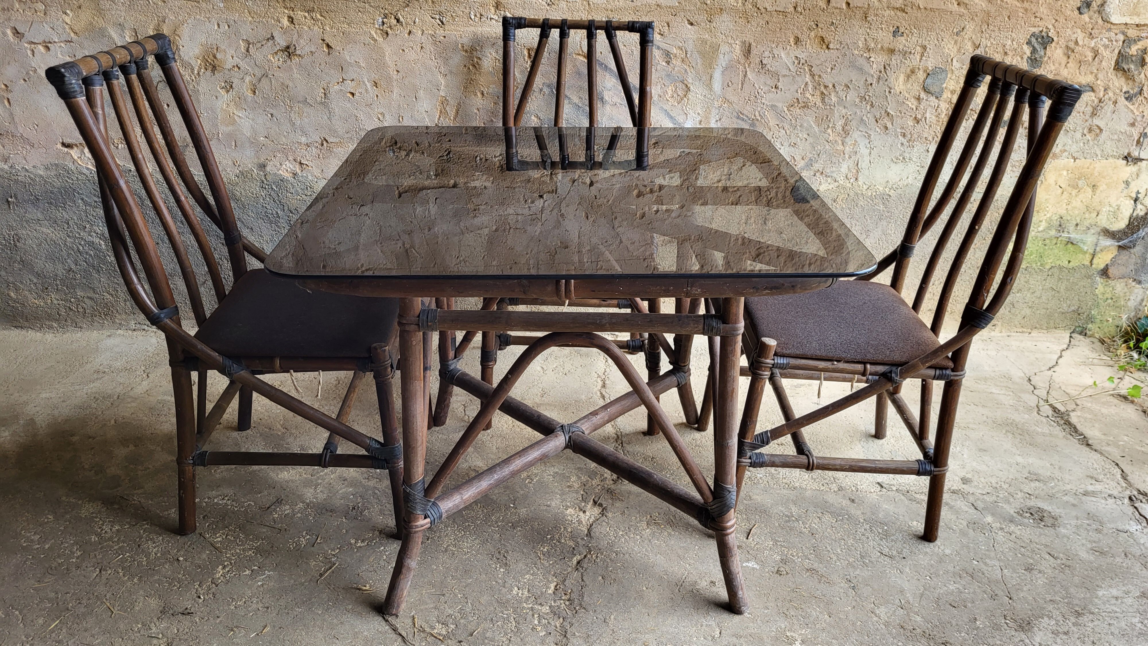 Set table & chairs bamboo vintage year 70