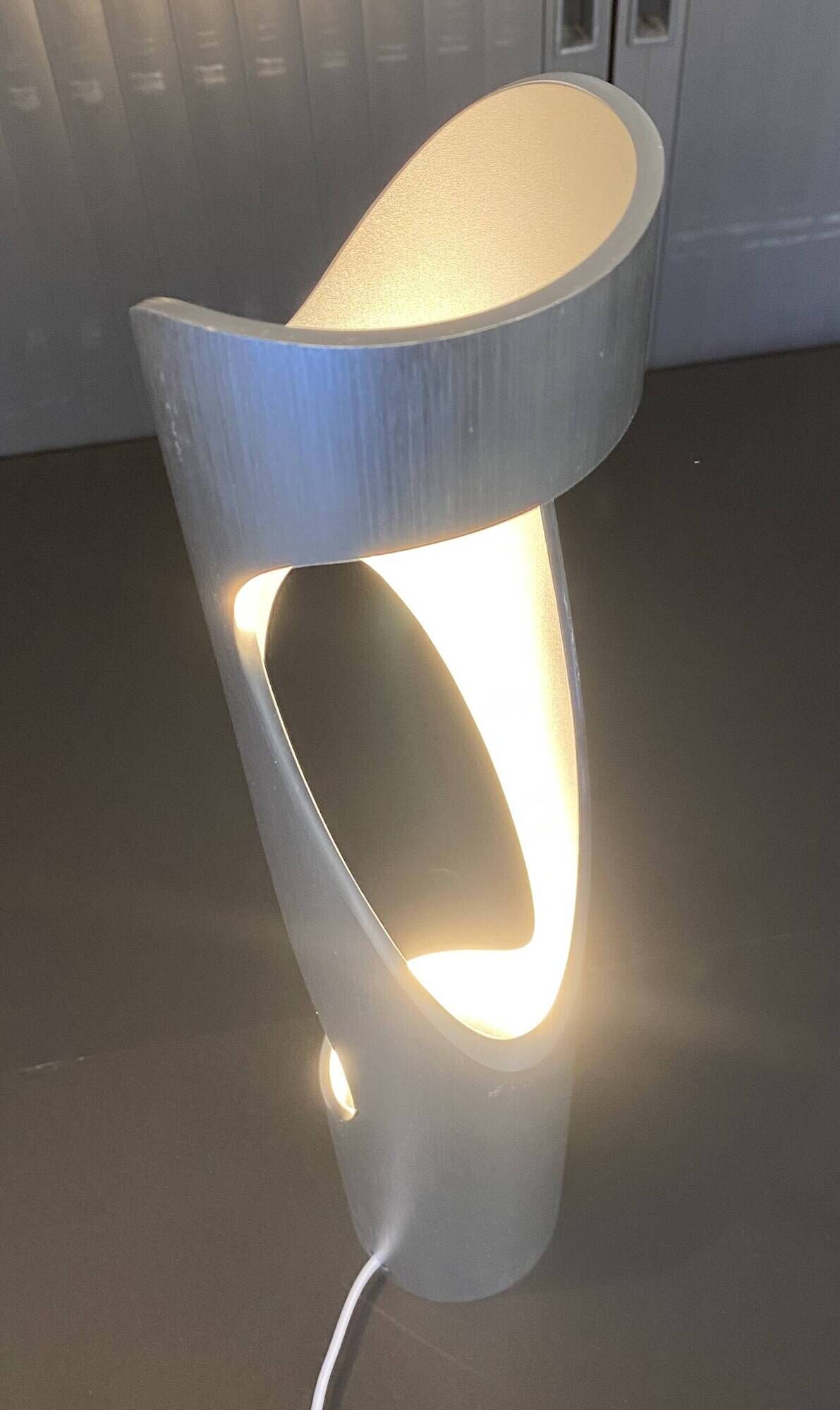 Sculptural flame lamp brushed aluminium Space Age Vintage 1970