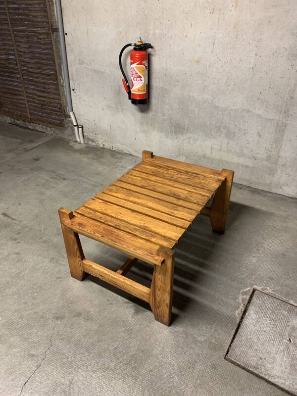 Table Basse Vintage en Pin Époque Reconstruction Design Brutaliste