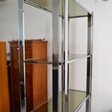 Chrome smoked glass shelf bookcase from the 70s