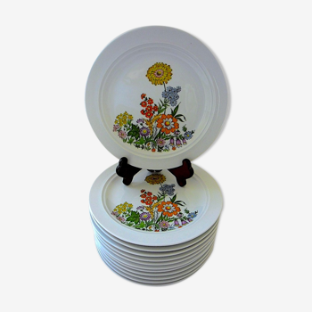 Suite de douze assiettes de table "vintage" à décor floral